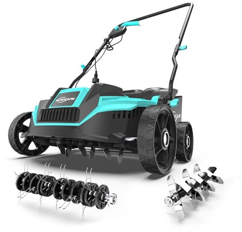 YARDCARE (2025 New) Electric Dethatcher and Scarifier, 2-in-1 Powerful Lawn Dethatcher with 10.5 Gal Thatch Bag, 5-Position Height Adjustment, Dual Switch, Keep Lawn Healthy