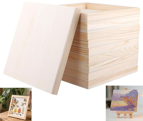 SENJEOK 10 PCS 20cm Blank Wooden Canvas Painting Boards, 8 Inch Unfinished Square Wood Panels for Paint, Craft
