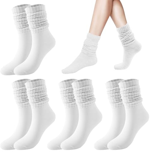 VEGCOO 4 Paar Kniestrümpfe Damen Slouch Socken (Weiß)