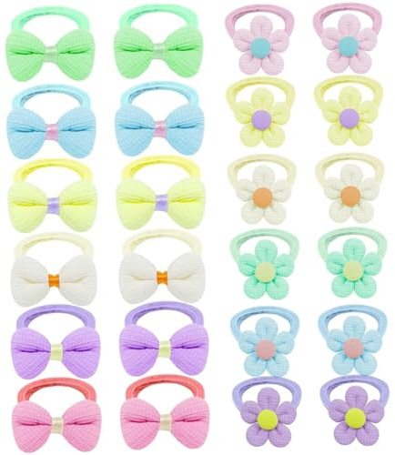 Småbarn hårrosetter med elastiska 24 st blommor och rosett hårband inga skador barn slipsar tyg färgglada småbarn rosetter baby flickor tillbehör