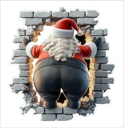 Wandtattoo Weihnachten Selbstklebend Wandaufkleber Mit 3D Weihnachtsmann Bricht Durch Die Wand Effekt, Weihnachts WC Aufkleber Dekoration Für Weihnachtsfeier Küche Wohnzimmer Badezimmer