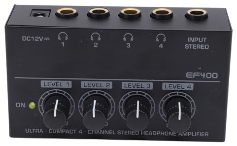Luocute Amplificateur de Casque à 4 Canaux, Répartiteur D'écouteurs Stéréo en Métal avec Contrôle du Volume Indépendant, pour Les Performances en Studio, L'écoute de Musique, Le Visionnage (Prise UE)