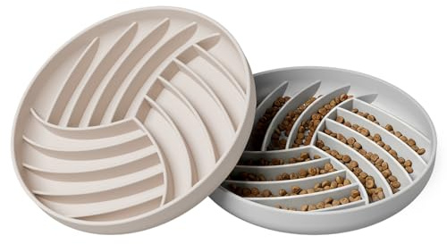 Slowpaw Silicone Slow Feeder Bowls for Dogs and Cats - Wet Food, Suction Cups, Interactive, Reduces Boredom, Anxiety, Anti-Choking, Non-Slip Design (Gray & Beige)