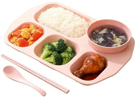 Genérico Platos Con Separadores,Vajilla Con 5 Compartimentos - Plato para Separar Alimentos,para Niños Adolescentes Adultos Estudiantes Comedor Escuela Guardería Restaurante Tiempo de