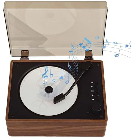 Platine Vinyle RéTro, Lecteur CD Domestique avec Haut-Parleurs Et TéLéCommande, Son Spatial à 360°, Lecteur CD Bureau Rechargeable Compatible USB/Aux/Type-C, EntréE Auxiliaire 3,5 Mm,C