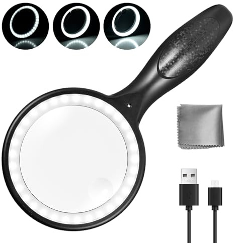 10X Handheld Magnifying Glass - 80mm Optical Glass Lens with Rosewood Handle Plastic Frame for Reading Hobby Observation Classroom Science Book for Seniors Kids Adults Jewelry Coins Stamps