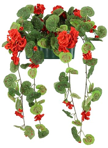 Planta Artificial Geranio en Caja, 55 cm, para balcón, balcón, Flores Artificiales de Seda, Flores Decorativas, arbustos de Geranio, Guirnalda Colgante, Flores Artificiales, Flores Artificiales