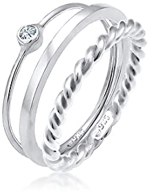 Elli Ring Damen Set Solitär Basic Gedreht mit Kristall in 925 Sterling Silber