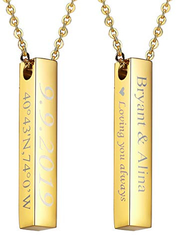 U7 personalisiert Quader Stab Collier für Damen Mädchen Minimalist Stäbchen Anhänger Halskette Edelstahl/18k vergoldet mit Fancy Stein trendig Modeschmuck mit Geschenkbox für Weihnachten Valentinstag