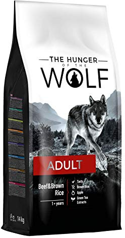 The Hunger of the Wolf hundmat för vuxna hundar av alla raser, fint beredd torrfoder med nötkött och brunt ris – 14 kg