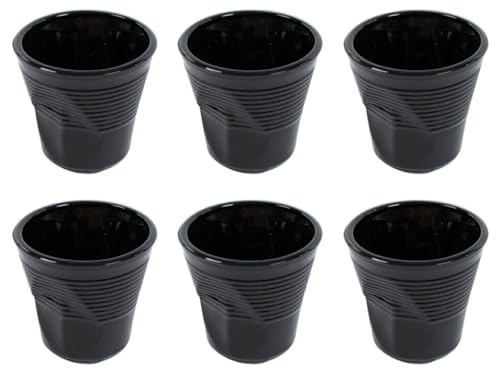 kaleidos Set 6 Tazzine da Caffè Accartocciati Ø6,5 cm in Vetro Pressato Neri