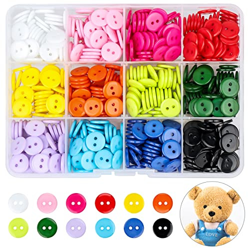 600 Pcs Mixed Buttons Round 12 Color Resin Button Sewing Craft Buttons with Storage Box for Sewing Knitting Arts Crafts DIY Handmade, 11.5mm 2 Holes