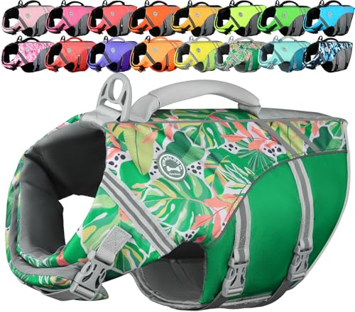 VIVAGLORY Chaleco Salvavidas de Estilo Deportivo para Perros con Flotación Adicional, Chaleco de Natación Ajustable y Duradero para Perros Pequeños, Floral