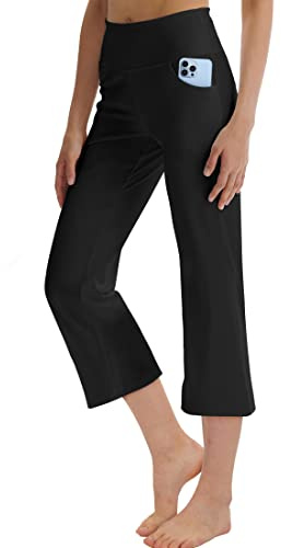 LaiEr Donne Yoga Capri Pantaloni con Tasche Flare Workout Lounge Bootleg Leggings Esercizio Pantaloni Larga Gamba Stretto Pantaloni Controllo Pancia Pantaloni Fitness Sport Pantaloni(Black,X-Large)