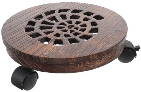 SEWOART Plateau en Bois Massif Épais pour Pots De Fleurs Ronds, Support De Jardinière Roulant avec Roulette Freinée Ø21 Cm, Chariot De Transport Intérieur Et Extérieur pour Plantes Jardin Et Terrasse