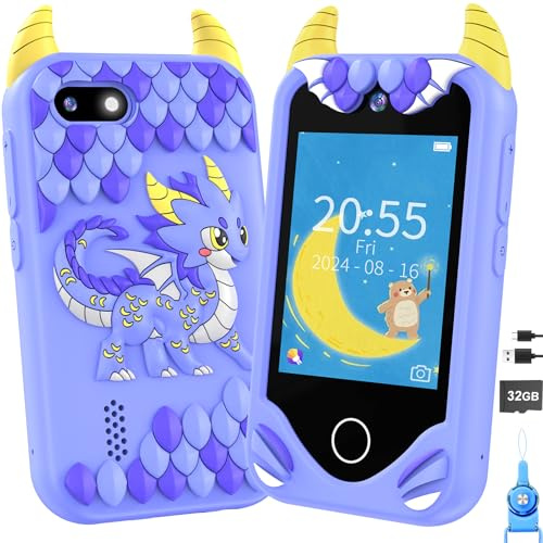 Yosfeng Kids Smart Phone Toy for Boys Ages 3-8, Touchscreen Toy Phone with Dual Cameras, Learning Games, Music Player, 32GB Card Birthday Gift for Kids