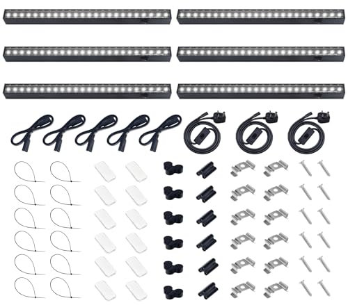 Barrina T5 1FT Grow Lights for Indoor Plants, 5000K White Full Spectrum Growth Lamps, 30W(6 x 5W), Magnetic Black Cover LED Grow Light Strip with Switch, Linkable, Plug and Play, 6 Packs