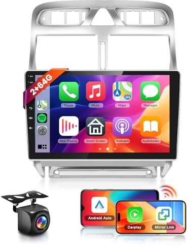 【2+64G】 Hodozzy Carplay Radio Coche para Peugeot 307 2002-2013, Android Radio Coche 9 Pulgada Touchscreen con Android Auto/DSP/WiFi/GPS/RDS/FM/Bluetooth/USB