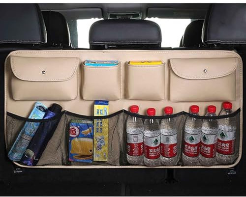 FNUQKREF Auto Kofferraum Organizer Für FIAT 500/500C/500E/Abarth 500 2007-2022, Faltbar Hängender Aufbewahrungstasche Großer Kapazität Kofferraumtaschen Wasserdichter Innere Zubehör,D/Beige