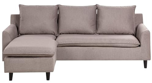 Beliani Ecksofa Stoff beige/Taupe rechtsseitig mit bewegbarer Ottomane Elvenes