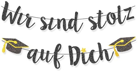Abschluss Deko 2025 Wir sind stolz auf Dich Girlande Banner deko Abitur Herzlichen Glückwunsch Girlande, Bachelor Gratulation Bestandene Prüfung für Abschlussfeier Party Deko (Schwarzes Gold)