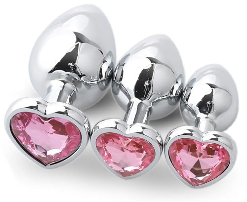 Metall Butt Plug Anal Plug 3 Stück Set, Butt Plug mit Herzform Kristall Diamant,Groß Mittel Klein Anal Plug Sexspielzeug,für Einsteiger für Frauen Männer Paare