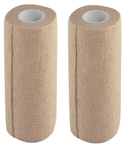 MuscleFix Self-Adhesive Cohesive Bandage Wrap – 15cm x 4.5m – Breathable, Non-Woven First Aid Tape for Humans & Pets (Dogs, Cats, Birds) – Sports, Wrist Support, Swelling (Pack of 2, Beige)