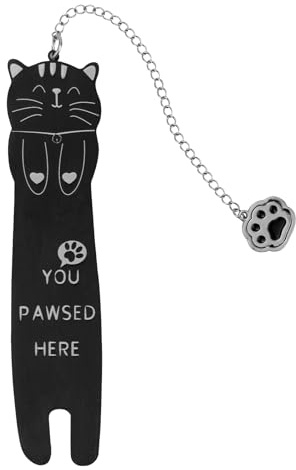 Penitue Cat Bookmark, Zinc Alloy You Pawsed Here Funny Cat Shaped Bookmark with Paw Mark Pendant Metal Cute Reading Lightweight Accessories Gifts for Women Men Book Lovers (Style 2)