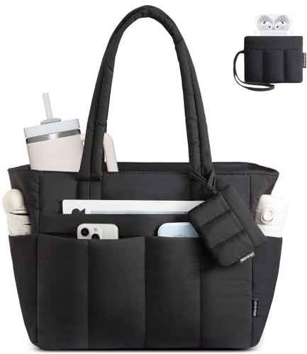 LOVEVOOK Damhandväska, shoppingväska, Puffy Tote Bag med dragkedja, lätt arbetsväska skolväska lärarväska med laptopfack, handväskor för kvinnor för arbete, kontor, universitet, resor, shopping, 1