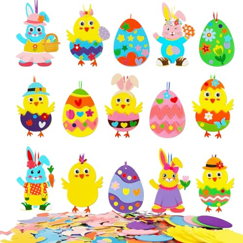 VgxRolq 17 Stück Ostern Basteln Kinder, Osterküken-Dekorationen zum Kombinieren, Osterküken Deko, Ostergeschenke Kinder, Osterdeko Bastelhandwerk zum Bemalen für Osterndeko Frühling DIY