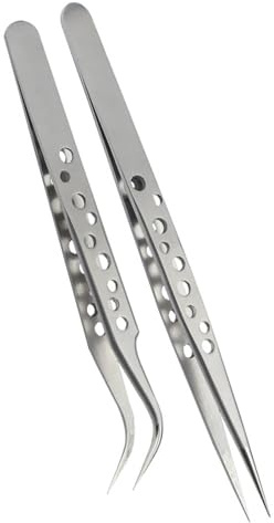 Juego de 2 pinzas curvas y rectas de acero inoxidable resistentes para reparación de electrónica y tareas de maquillaje fino, pinzas ergonómicas de agarre