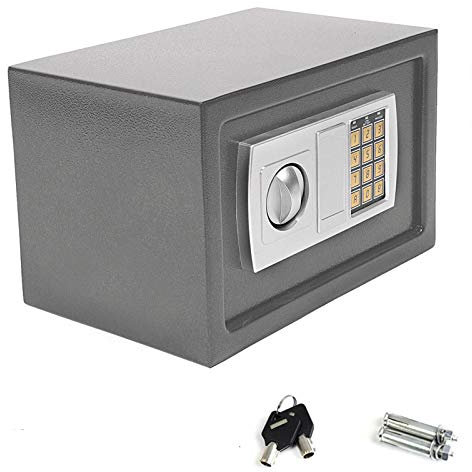 Safes for Home Fireproof Waterproof with 2 Manual Override Keys, 8.5L Security Safe Cash Box with Double Digital Keypad and Safety Key Lock Cabinet Safes, Grey