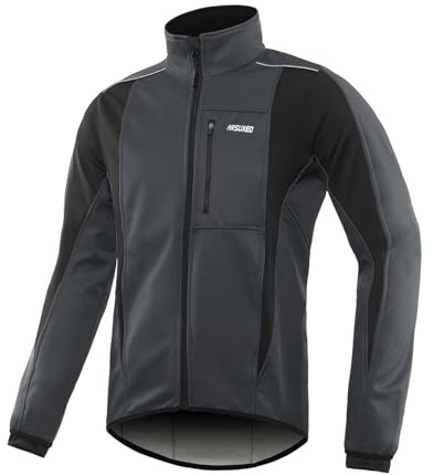 ARSUXEO Cykeljacka herr vattentät vindtät softshell vinter termisk andningsbar cykel ytterkläder 15K, Grå, XXL
