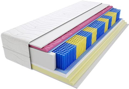 Godre Uberto Molet Taschenfederkernmatratze 9 Zonen doppelseitig H2 und H3 Härtegrad 22cm hoch Hypoallergen HR Visco Memory Molet Schaum mit gestepptem Bezug 90x200 cm