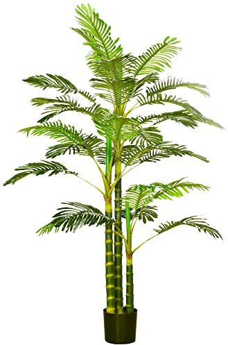 HOMCOM Planta Artificial Palmera Areca Grande 190 cm con Maceta y 30 Hojas Decoración para Interior y Exterior Salón Oficina Balcón Ø19,5x190 cm Verde