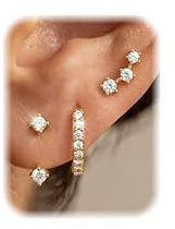FIASASO 3 Pairs 925 Sterling Silver Hypoallergenic Earrings for Women Trendy - 14K Gold Plated Stud Hoop Cartilage Earrings Set Small Earring Stacks for Sensitive Ears Non Tarnish Dainty Silver Earring