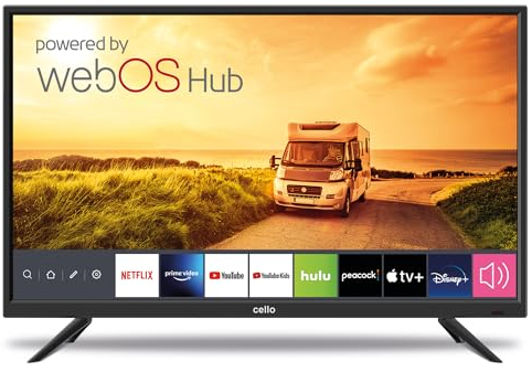 Cello 32 Zoll Smart Camping Reise TV 12-Volt TV Triple Tuner Bluetooth. Disney+ Netflix, Apple TV+ Prime Video Paramount+ Caravans HGVS Boote Modell 2023
