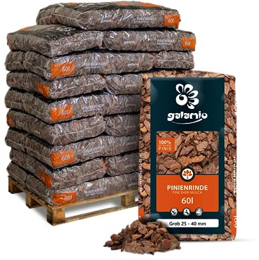GALAMIO Pinienrinde Grob 25-40mm 60l x 26 Sack 1560l 1 Palette Pinienmulch Pinienerde Rindenmulch Pinienborke Pinie Mulch Bark Rinde Für Pflanzen Garten Terrarium Dekorativer Bodenbelag