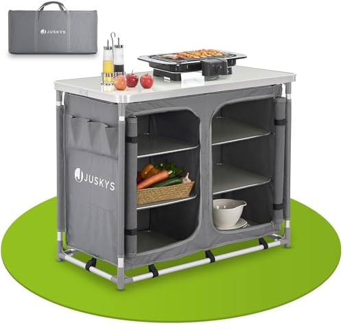 Juskys Campingküche faltbar mit Tragetasche - Outdoor Camping Küche Campingschrank klappbar - Faltbare Küchenbox - Grau