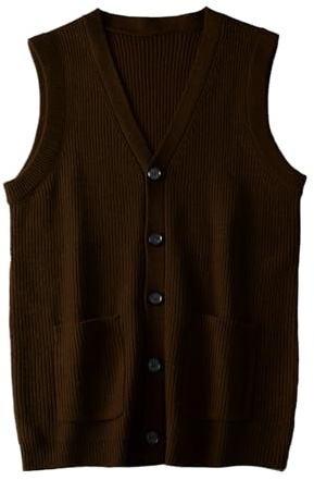 Men's Sweater Vest V-Neck Sleeveless Knitted Cardigan Mens Clothing_Chocolate_X-Large