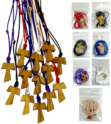 Regalami.shop Tau in olivo, set da 20 pezzi, Croce di San Francesco d' Assisi, Prodotti in Umbria, cordoncini colorati (20, colorato)