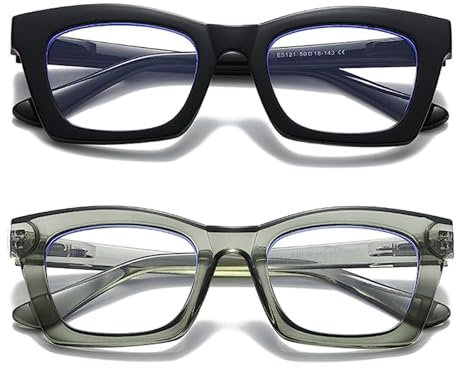Viseng 2 Paia Occhiali da lettura telaio grande per le Donne con cornice quadrata per le donne Occhiali Anti luce blu Occhiali da lettura alla moda Retro con cerniera a molla 2.5