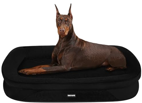 HMTOPE Lit orthopédique pour chien, canapé pour chien, coussin de traversin à quatre côtés, dessous antidérapant, panier pour chien, amovible et lavable, grands chiens, 122 x 90 x 19 cm, noir