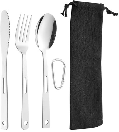Ensemble de couverts portables, ensemble d'ustensiles portables - Ustensiles de camping Vaisselle réutilisable en acier inoxydable - Vaisselle d'extérieur polyvalente, cuillère fourchette de voyage ex
