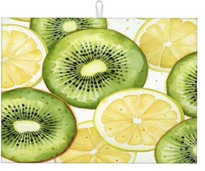 Mexpekil Abtropfmatte für Küchentheke, Orange, Zitrone, Kiwi, groß, rutschfest, Mikrofaser, 46 x 61 cm, saugfähige Abtropfmatte, Kaffee-Bar-Matte