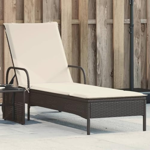 Xichuzi Sonnenliege mit Rollen und Auflage Schwarz Poly Rattan, Gartenliege, Liegestuhl, Sonnenstuhl, Sonneninsel Outdoor, Liegen, Gartenmöbel, Bäderliege, Relaxliege - 368308