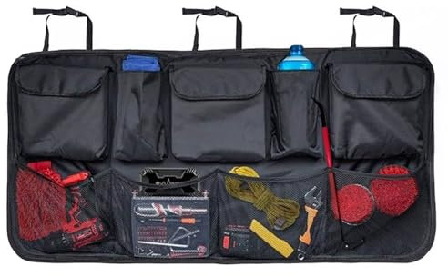 Heavy-Duty Car Boot Organiser - Waterproof Multi-Pocket Storage for Car, SUV & Van - Durable & Foldable Boot Tidy for Back Seat with 3 Adjustable Straps & Mesh Compartments (Large: 104cm x 50cm)