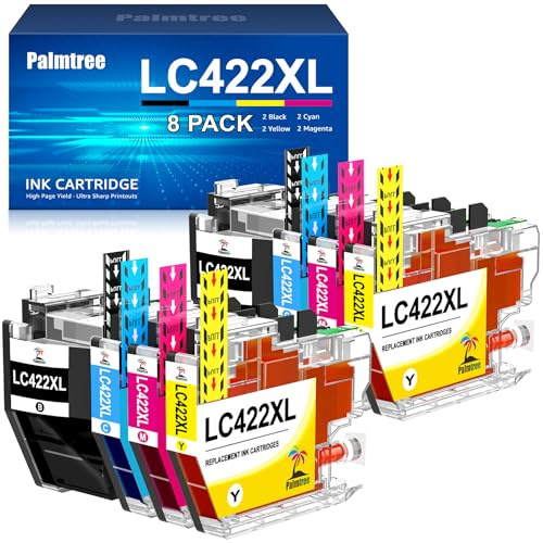 Palmtree LC422XL LC422 Lot de 8 Cartouches d'encre Compatibles pour Brother LC 422 LC-422XL LC-422VAL Convient aux Imprimantes Brother MFC-J5740DW MFC-J5340DW MFC-J5345DW MFC-J6940DW MFC-J6540DW
