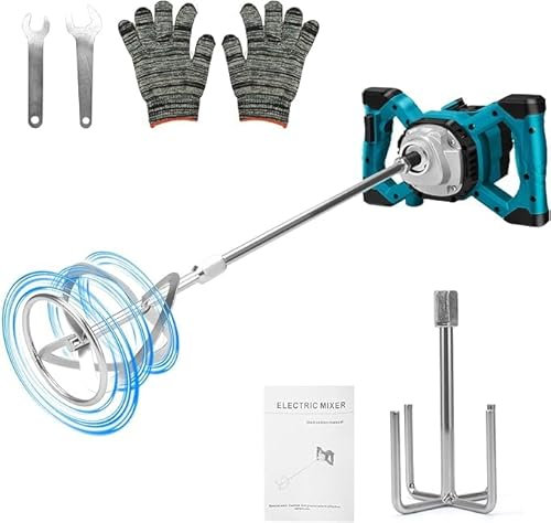 Batteridriven färgmortelomrörare kompatibel med Ma-kita 18–21 V batteri, borstlös färgmurbruksomrörare med 6 hastigheter, blandare för blandning av gips, murbruk (utan batteri)