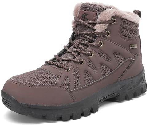 FLARUT Mens Snow Boots Insulated Fur Liner Winter Warm Hiking Shoes Walking Sneaker(DarkBrown,45)